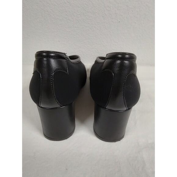 Taryn Rose, Black Pump Block Heel Stretch Fabric Leather Trim Size EU39M = US8M - Picture 7 of 16